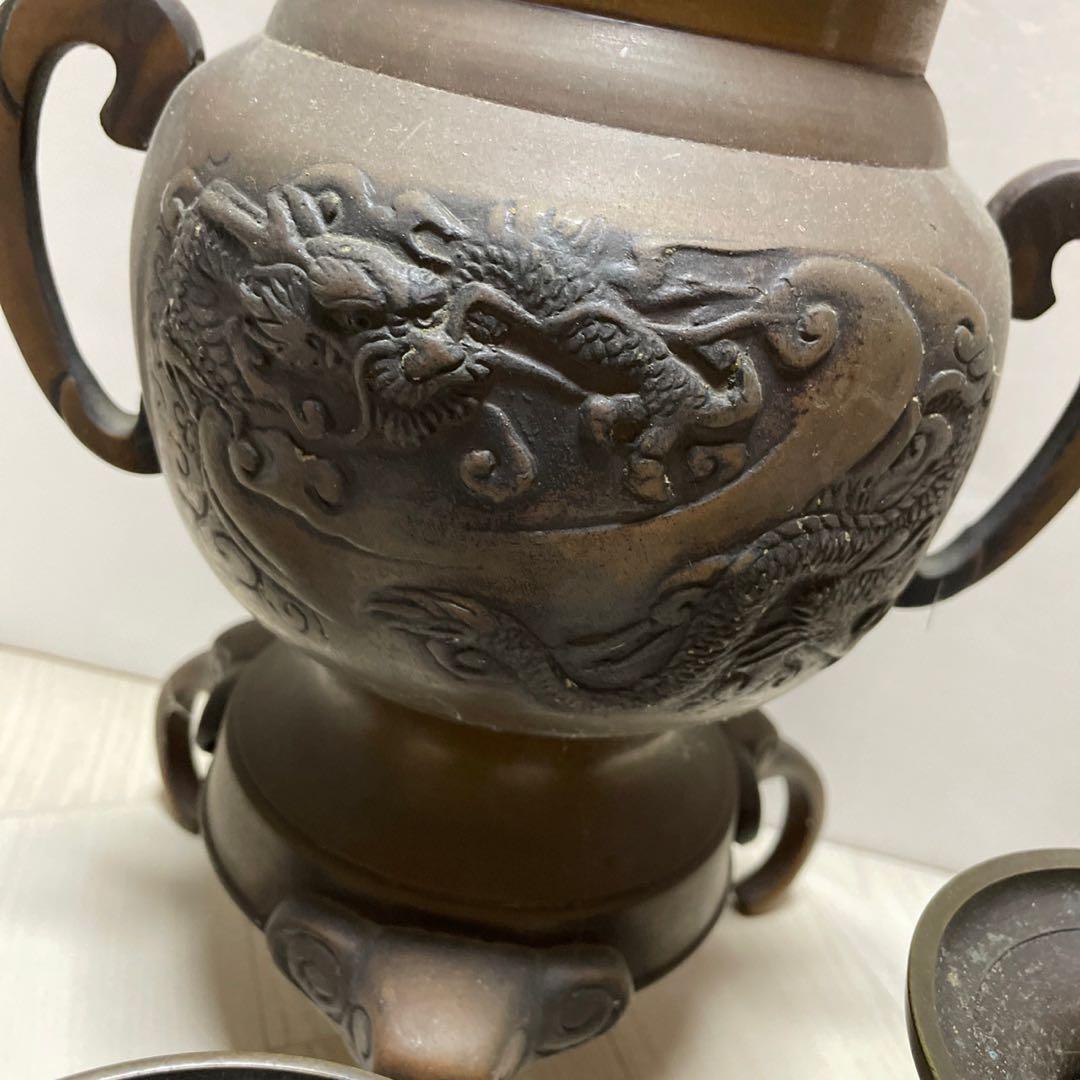 中華のおせち贈り物仏教 美術 作家物 銅器 銅製 花瓶 仏具 在銘 花立て