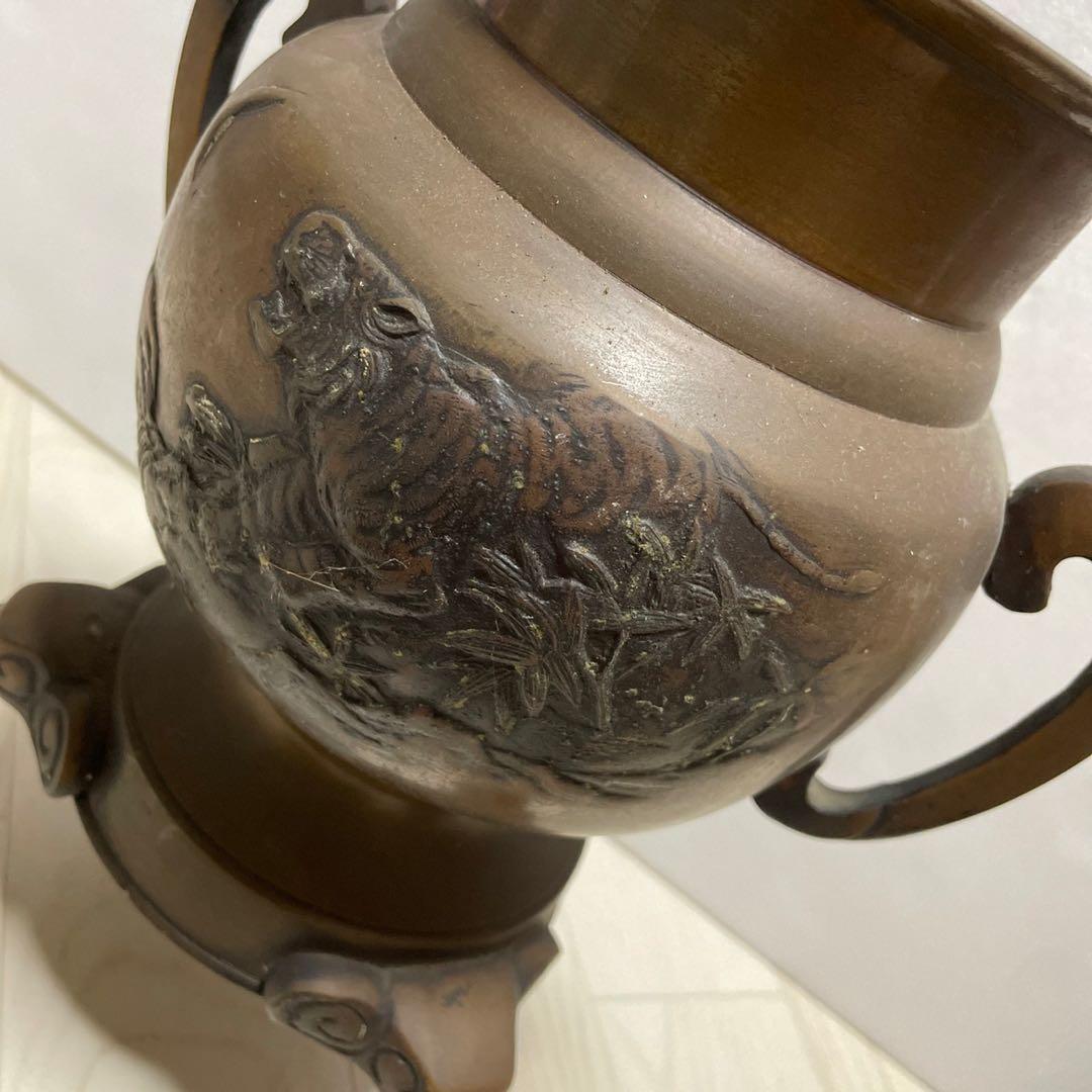 中華のおせち贈り物仏教 美術 作家物 銅器 銅製 花瓶 仏具 在銘 花立て