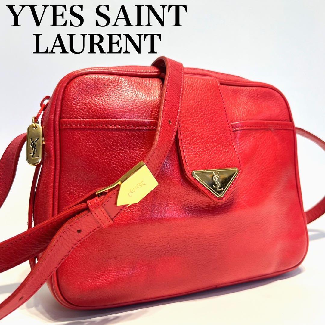 美品☆イヴサンローラン　ショルダーバッグ　レッド ゴールドロゴ YSL