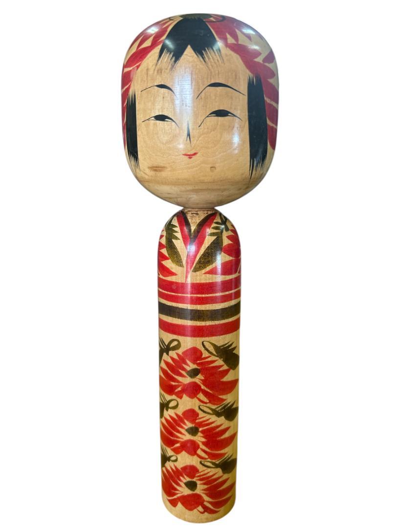 伝統こけし 吉郎作 花模様 約30cm 木製 美品