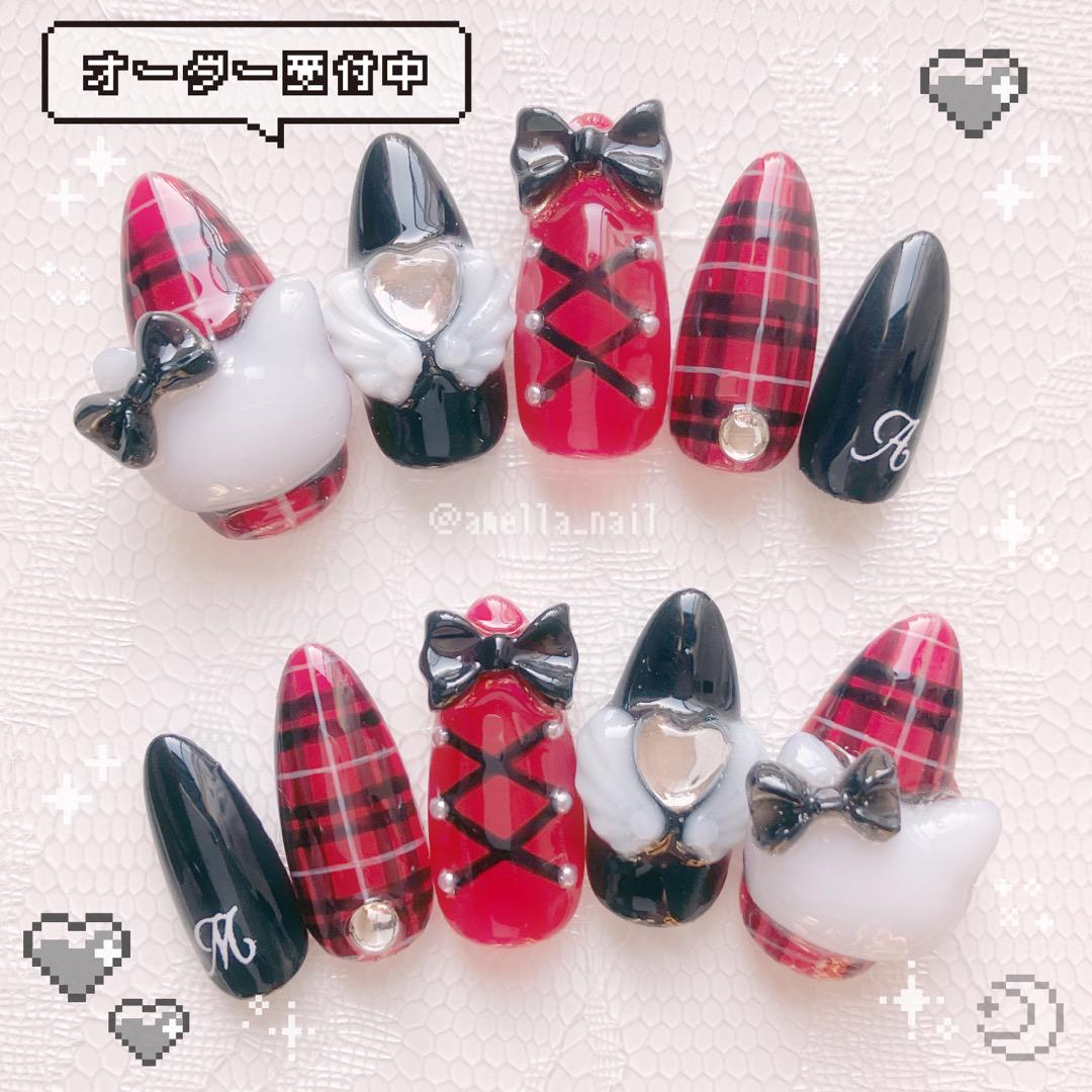 ♡モノトーングレーチェックネイル♡ ネイルチップ ハンドメイド