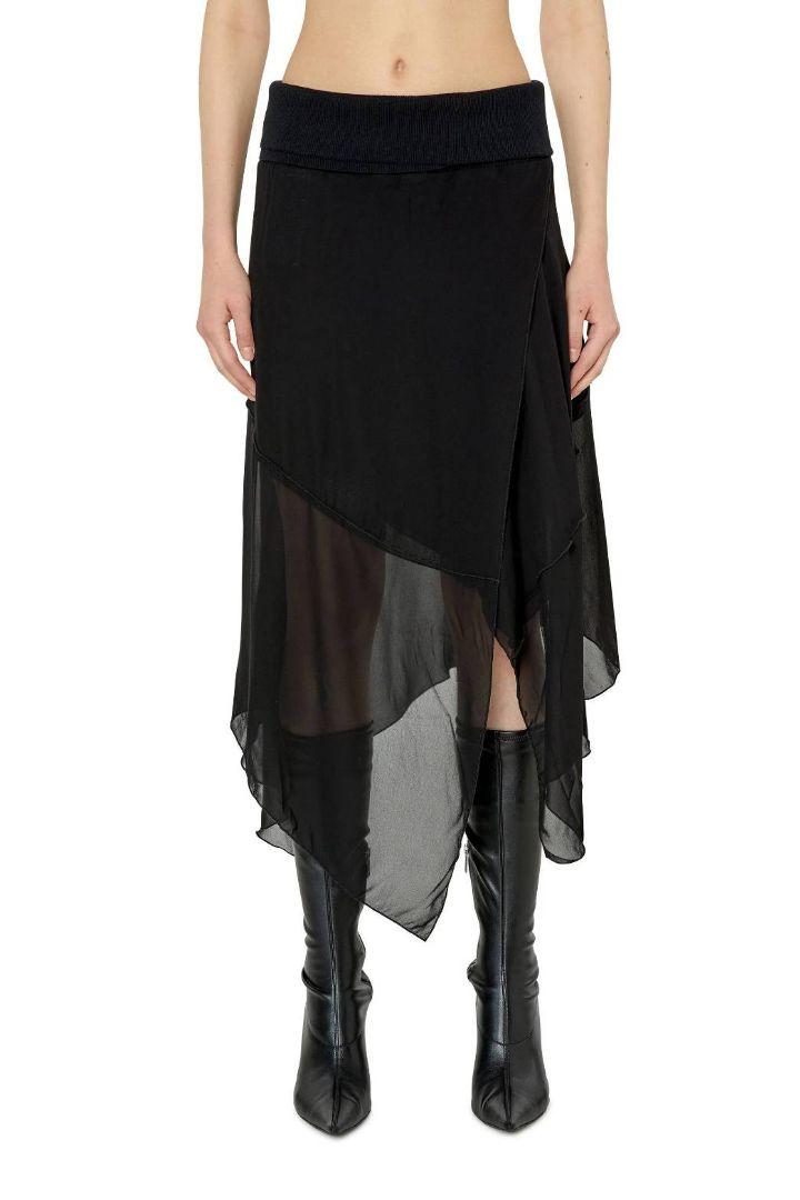 DIESEL アシンメトリー ロングスカート ブラック L