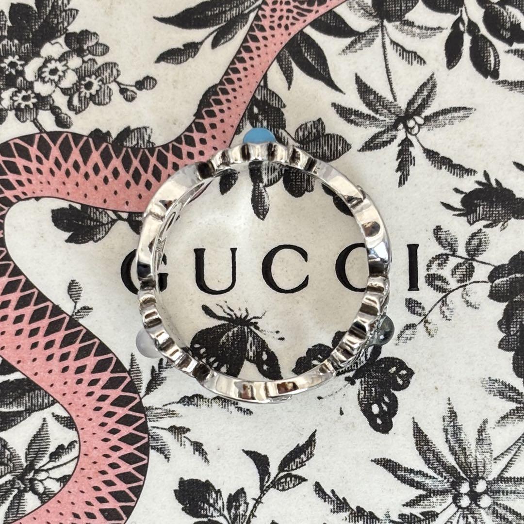 【新品磨き】GUCCI GGマーモントフラワーリング 18号 パール ターコイズ
