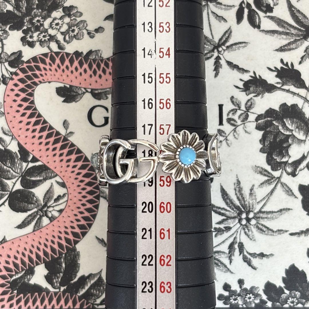 【新品磨き】GUCCI GGマーモントフラワーリング 18号 パール ターコイズ