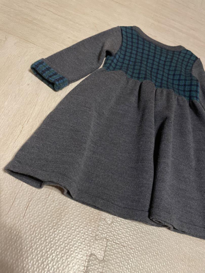【超美品】familiar 長袖ワンピース グレー・ターコイズ