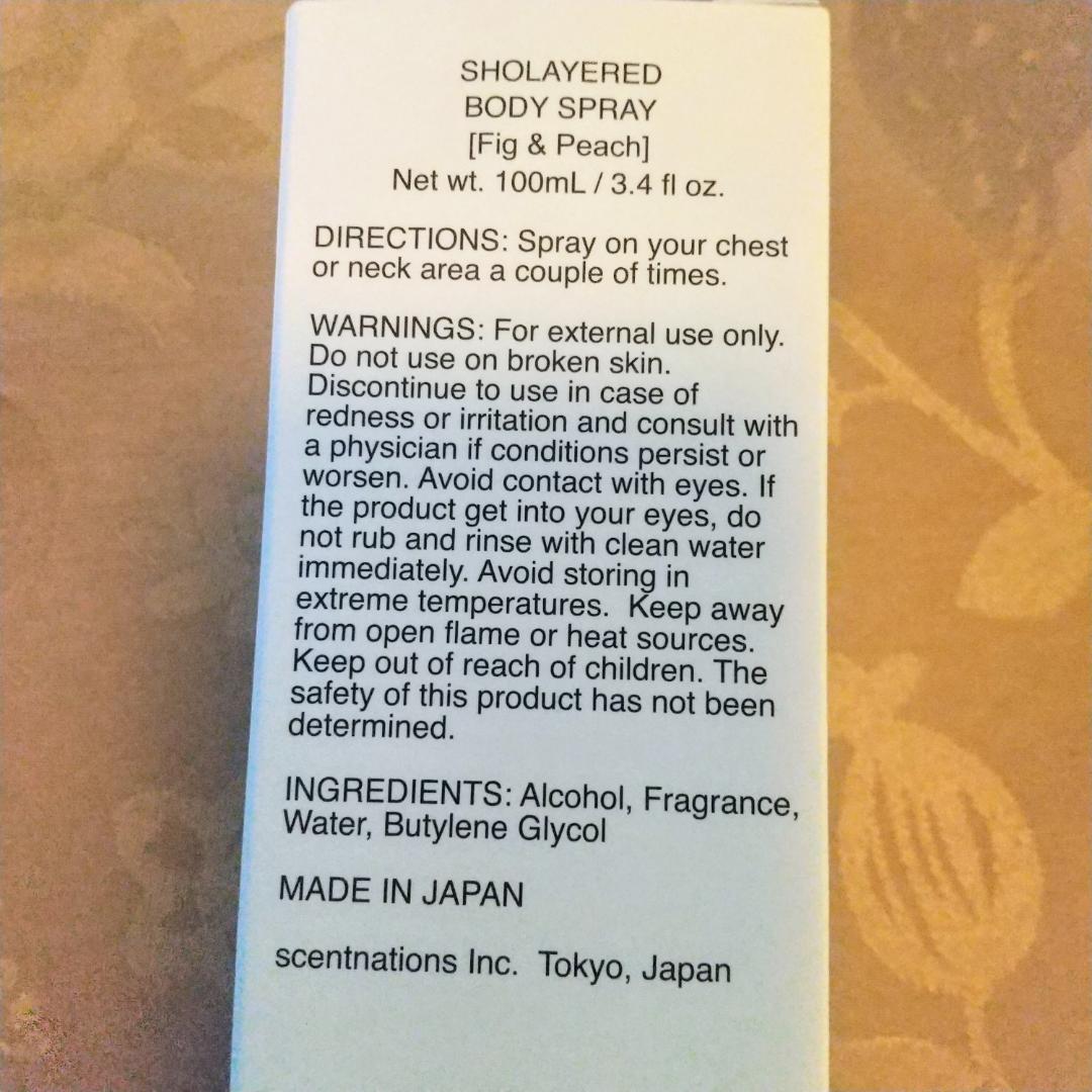香水(女性用) SHOLAYERED BODY SPRAY FIG & PEACH 100ml
