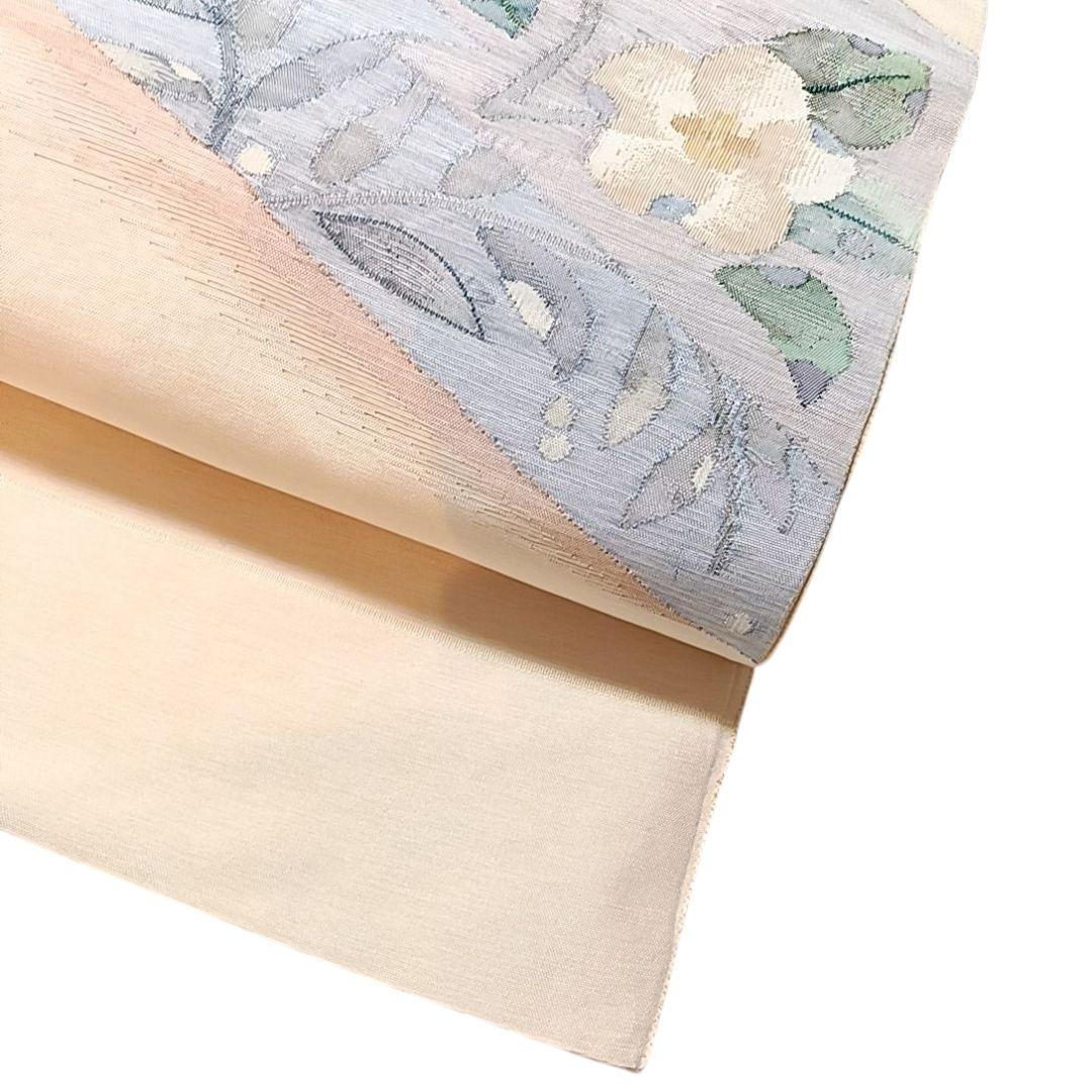 1960 華 袋帯 お太鼓 花 抽象 上品 モダン 洒落 ベージュ
