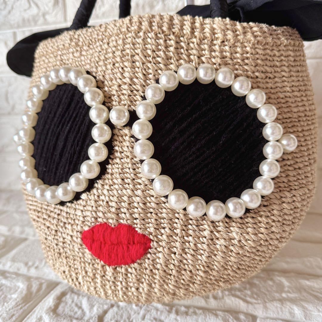 極美品✨a-jolie アジョリー かごバッグ パールサングラス ベージュ