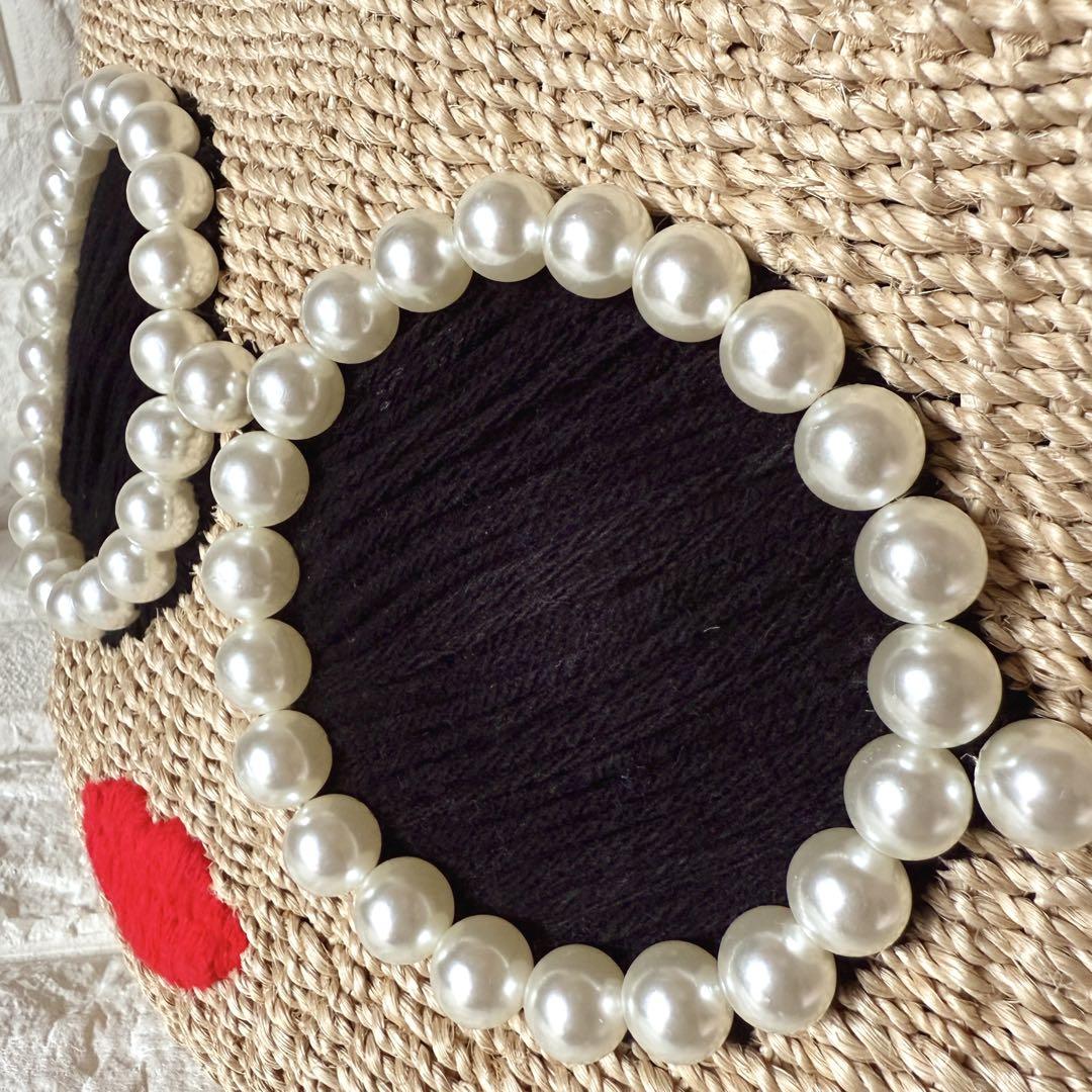 極美品✨a-jolie アジョリー かごバッグ パールサングラス ベージュ