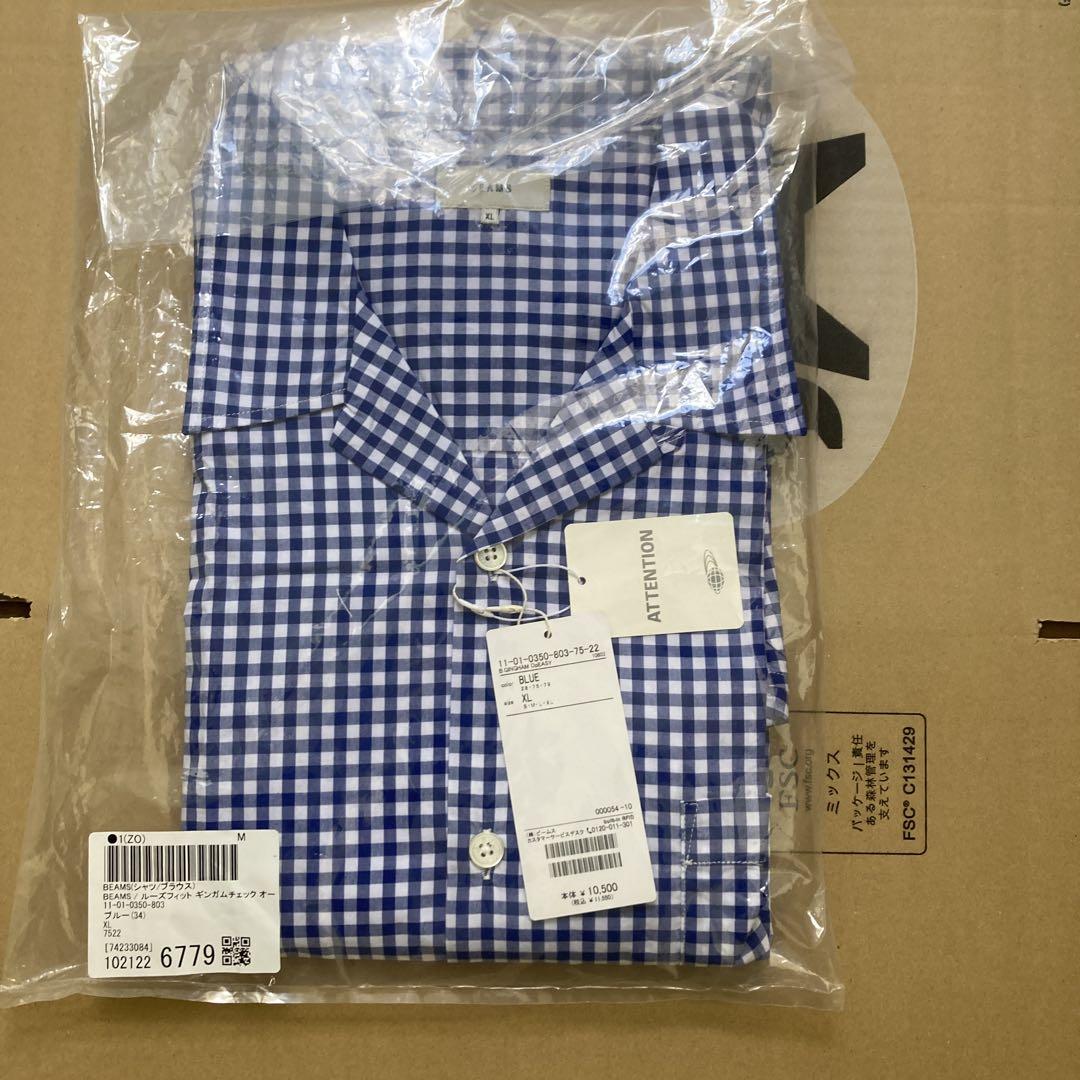 BEAMS ルーズフィット　ギンガムチェック　オープンカラー　半袖シャツ