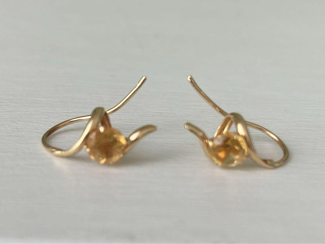 【お値下げ中】K18 シトリン　スイングピアス　デザインピアス　フックピアス