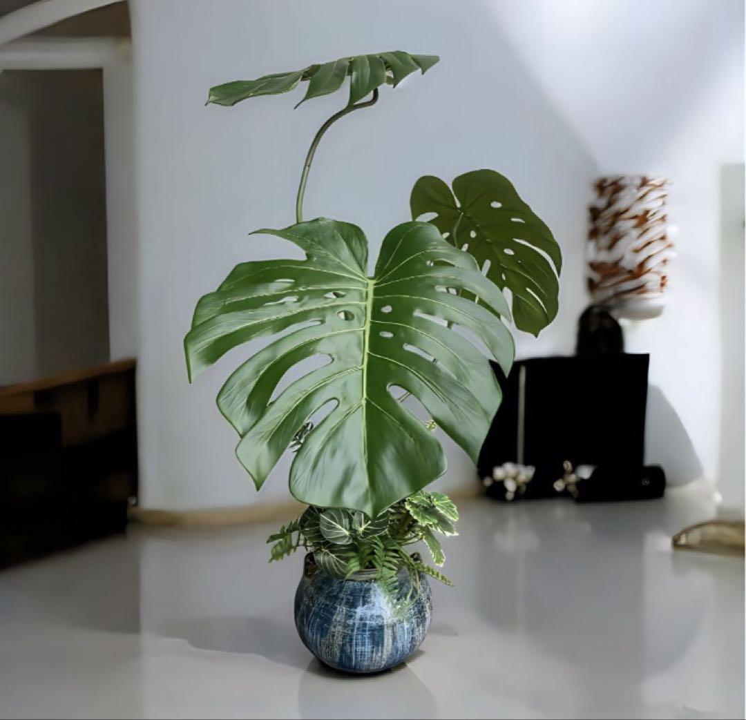 光触媒　人工観葉植物　フェイクグリーン　モンステラバリエガータアレンジ.@pd