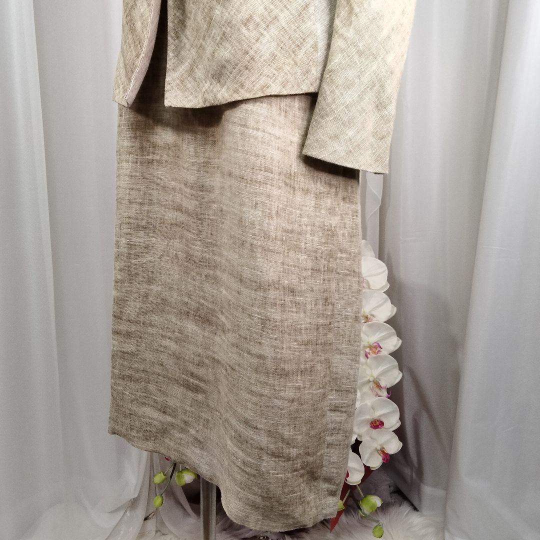 【美品】ヨシエイナバ　40 茶系　リネン100%　スーツ 美品】ヨシエイナバ 40 茶系 リネン100% スーツ