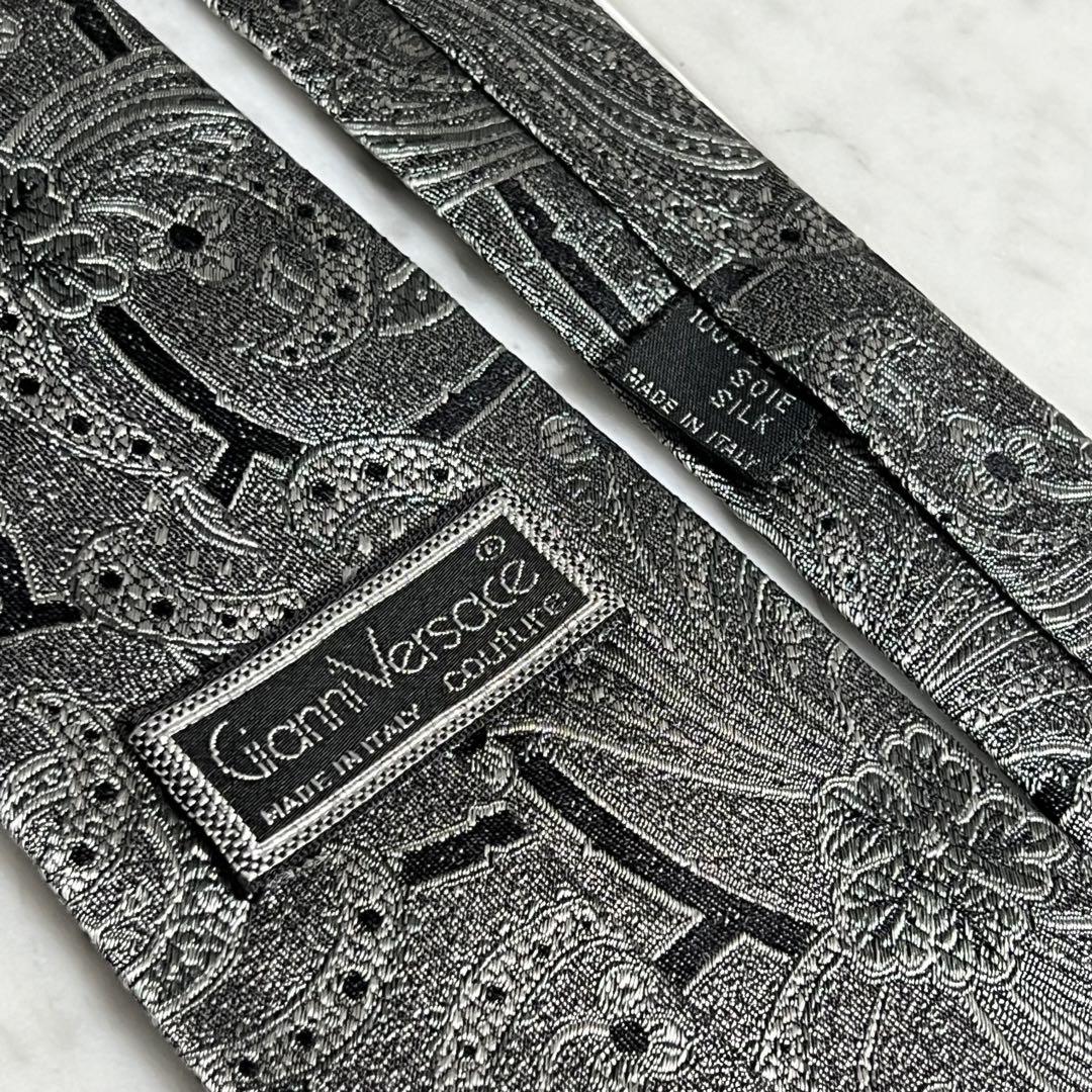 VERSACE ネクタイ グレー ブラック シルバー ペイズリー柄 花柄