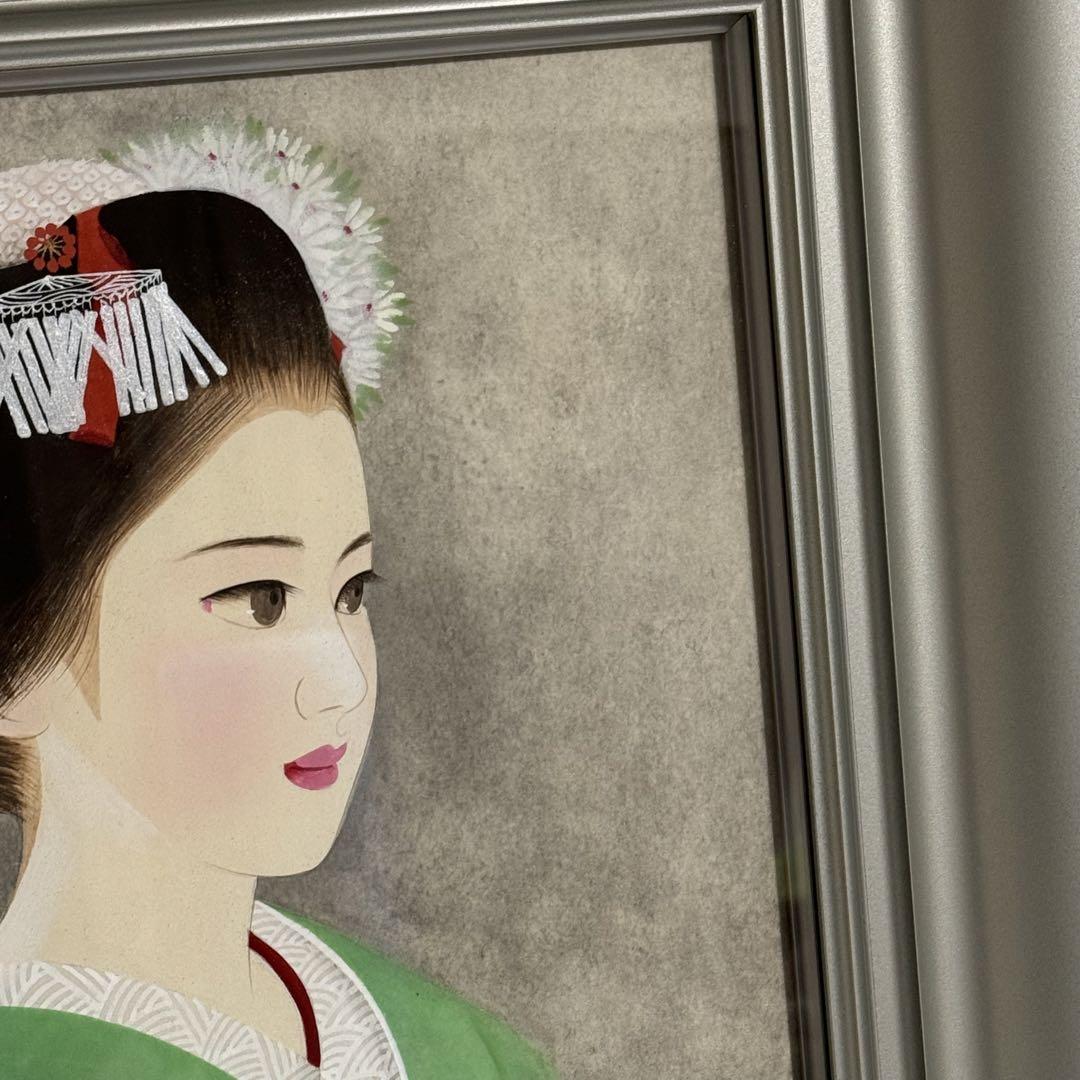 真作保証】清水達三「舞妓」日本画6号 直筆サイン 共シール 美人