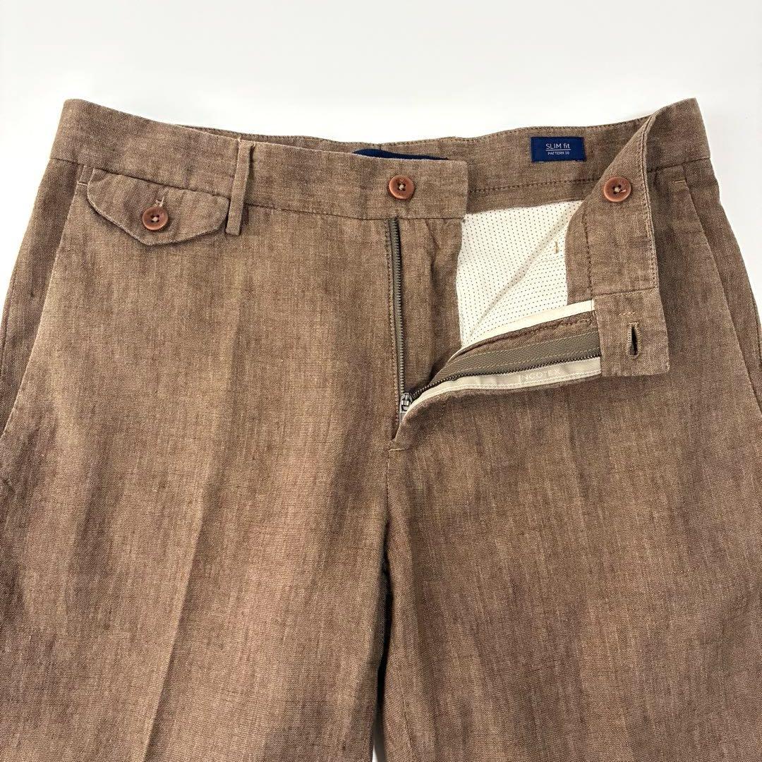 美品 INCOTEX スリムフィット ブラウン リネン ドレス ショーツ パンツ