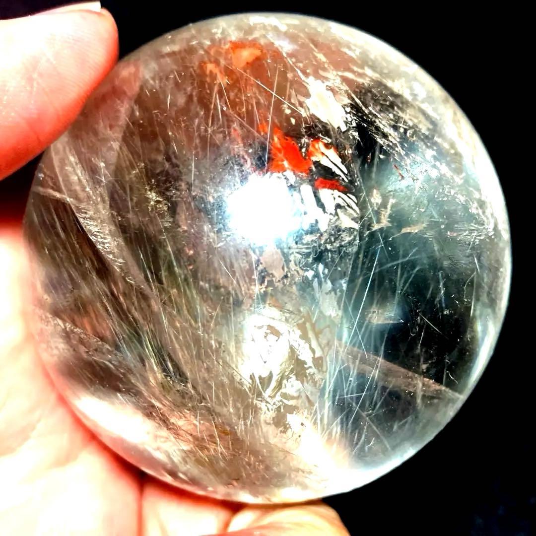 超大玉　62mm 虹入りゴールドルチルクォーツ　丸玉　スフィア　金針水晶