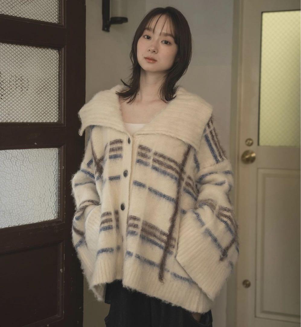 mideal plaid pattern cardigan Blue