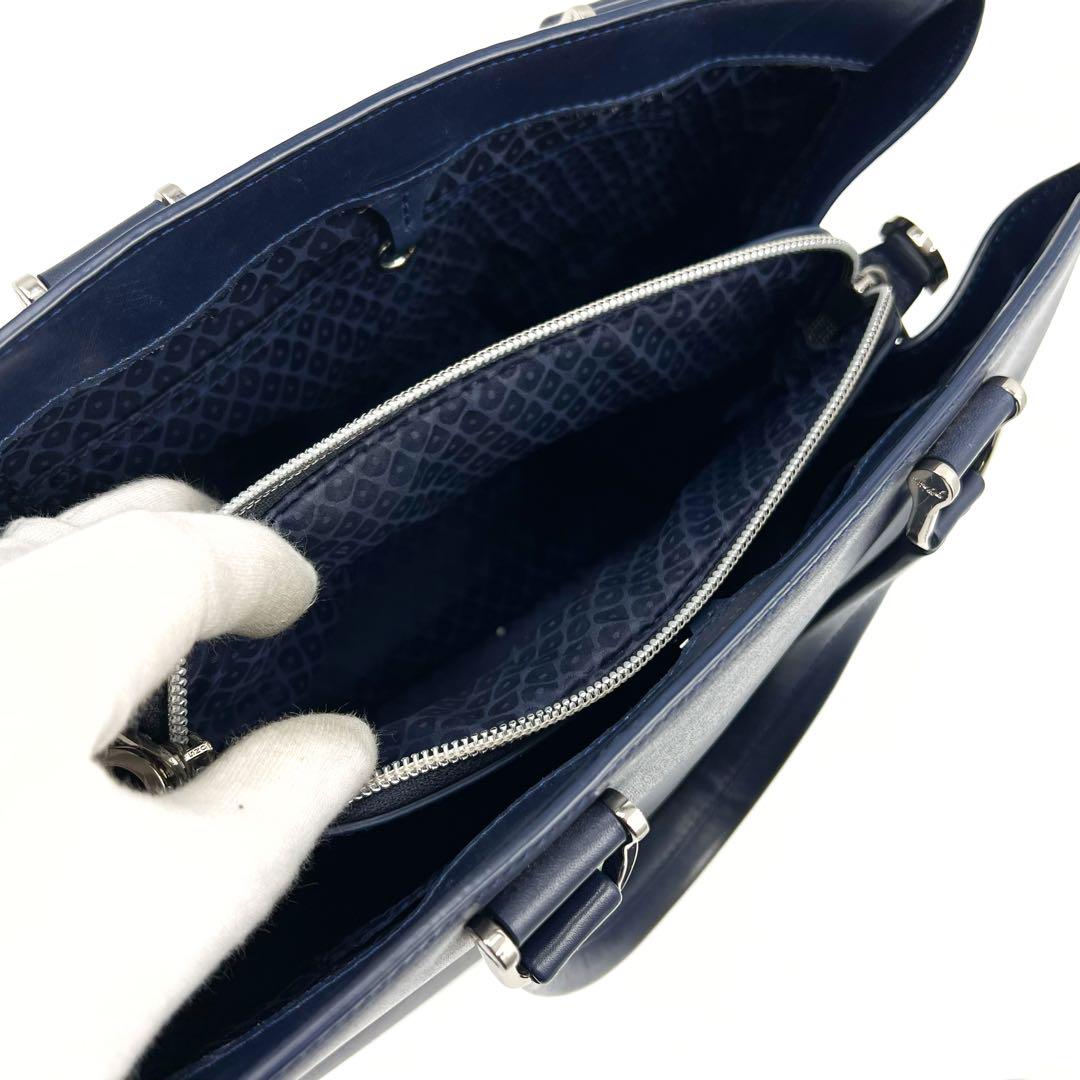 LONG CHANP ハンドバッグ オノレ レザー シルバー金具 ネイビー
