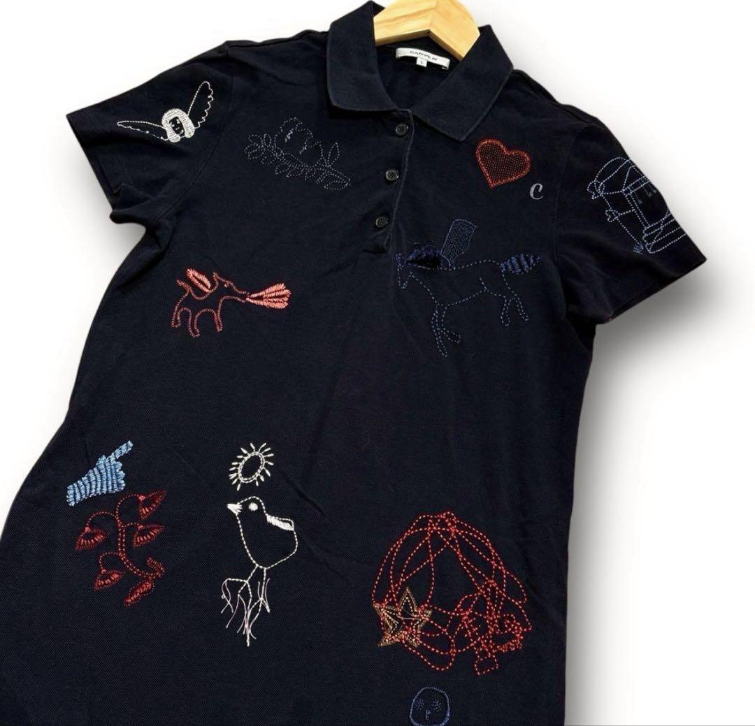 CARVEN 刺繍 ワンピース ポロシャツ ブラック L ギリシャ製 カルヴェン CARVEN 刺繍 ワンピース ポロシャツ ブラック L ギリシャ製