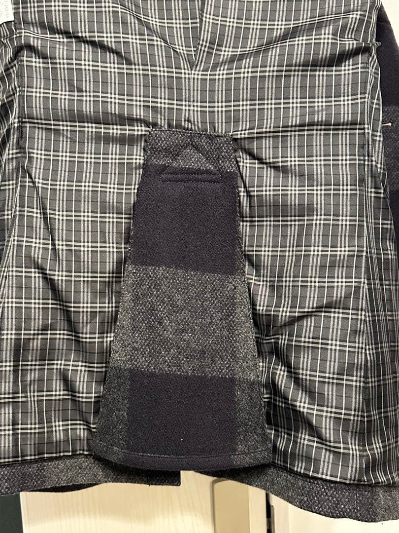 ウールピーコート グレーとブラック チェック柄L BURBERRY BLACK LABEL KIN-KAAI_COM