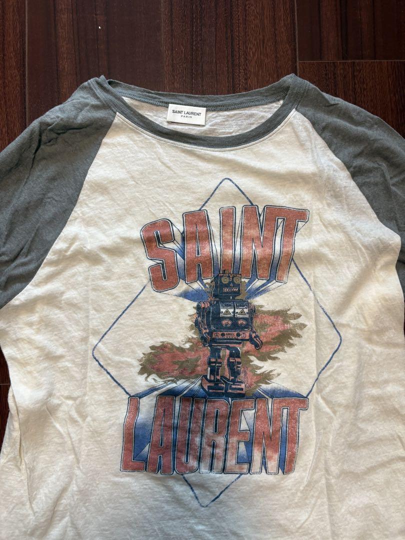 SAINT LAURENT 七分袖カットソー グレー/ホワイト