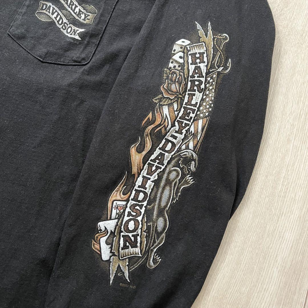 00s USA製 ハーレーダビッドソン ロンT 黒 XL ファイアーパターン
