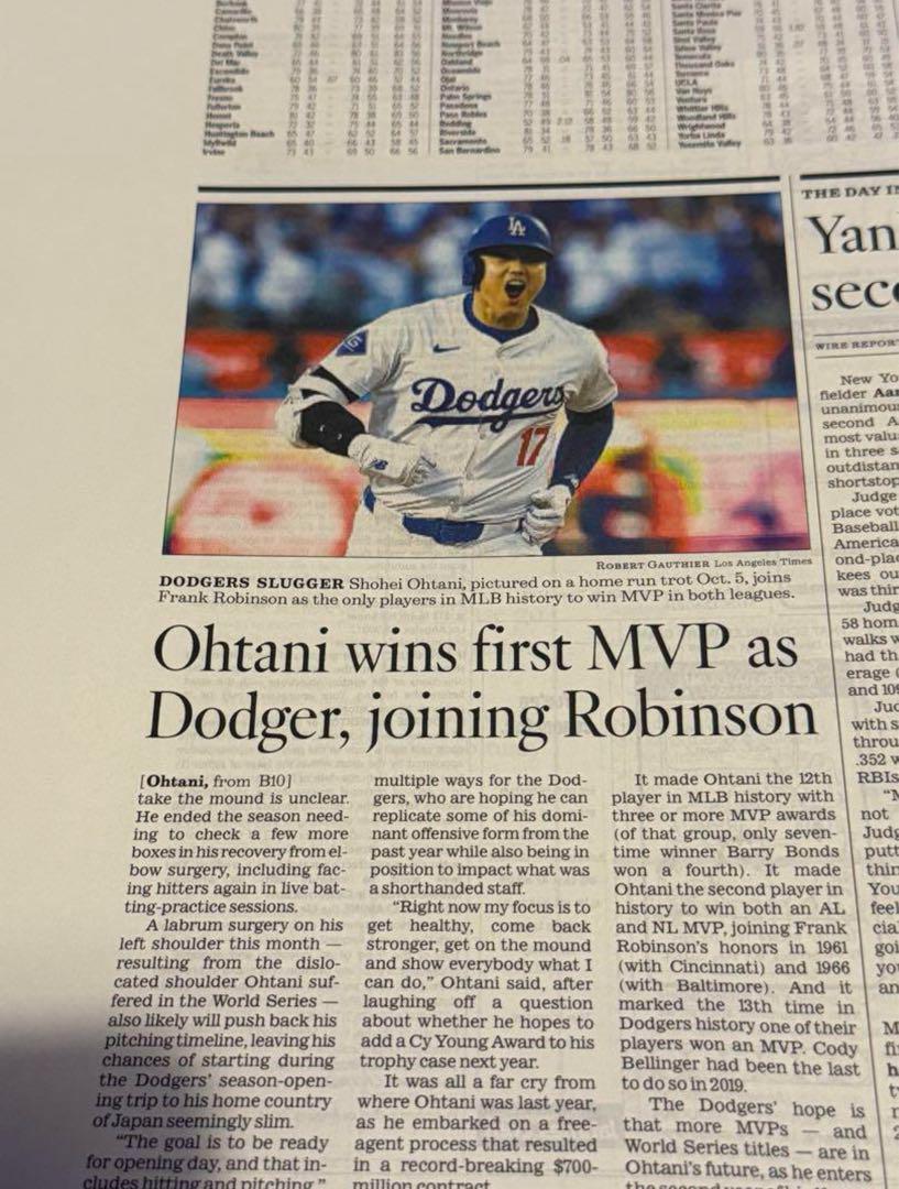 ドジャース　大谷翔平 『ナリーグMVP記念号』 額縁入 ロサンゼルスタイムズ②