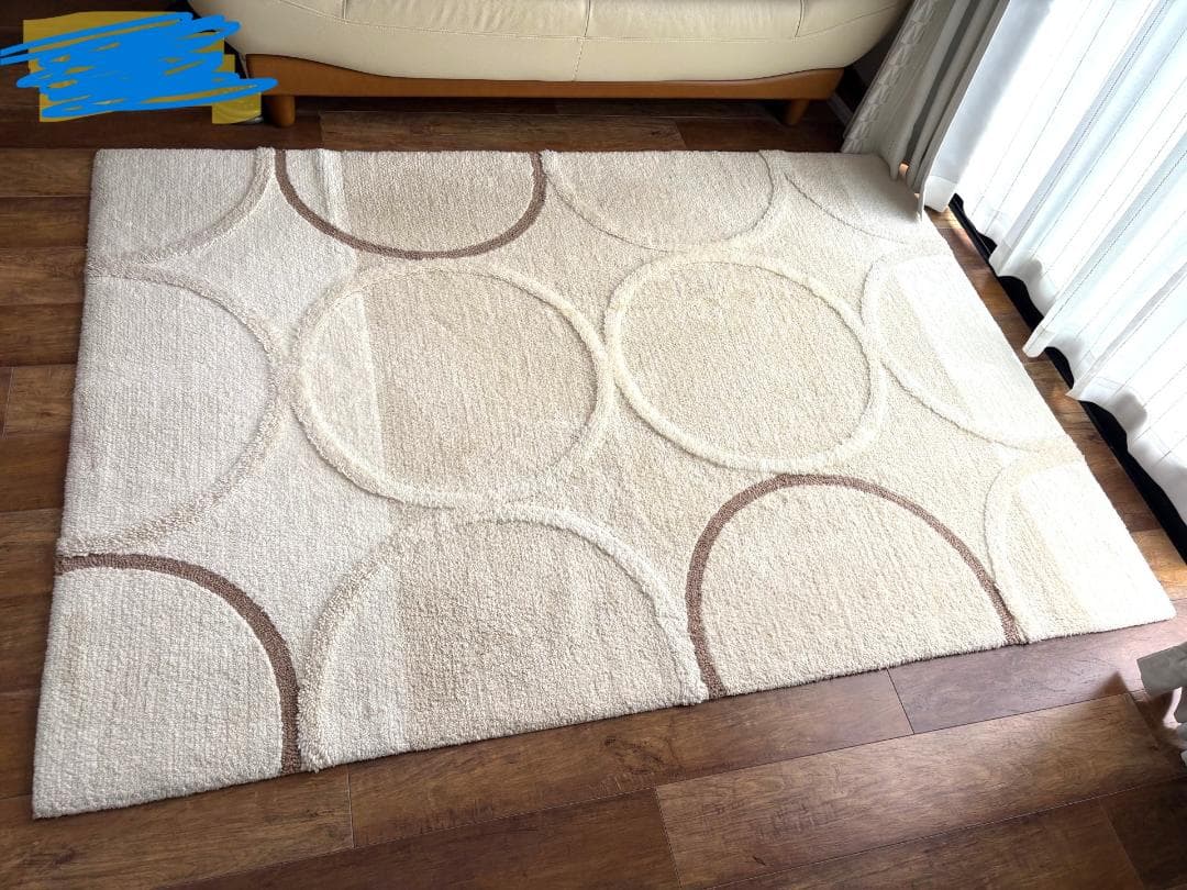 ラグマット プレーベル アイボリー 140×200mm パイル長10mm