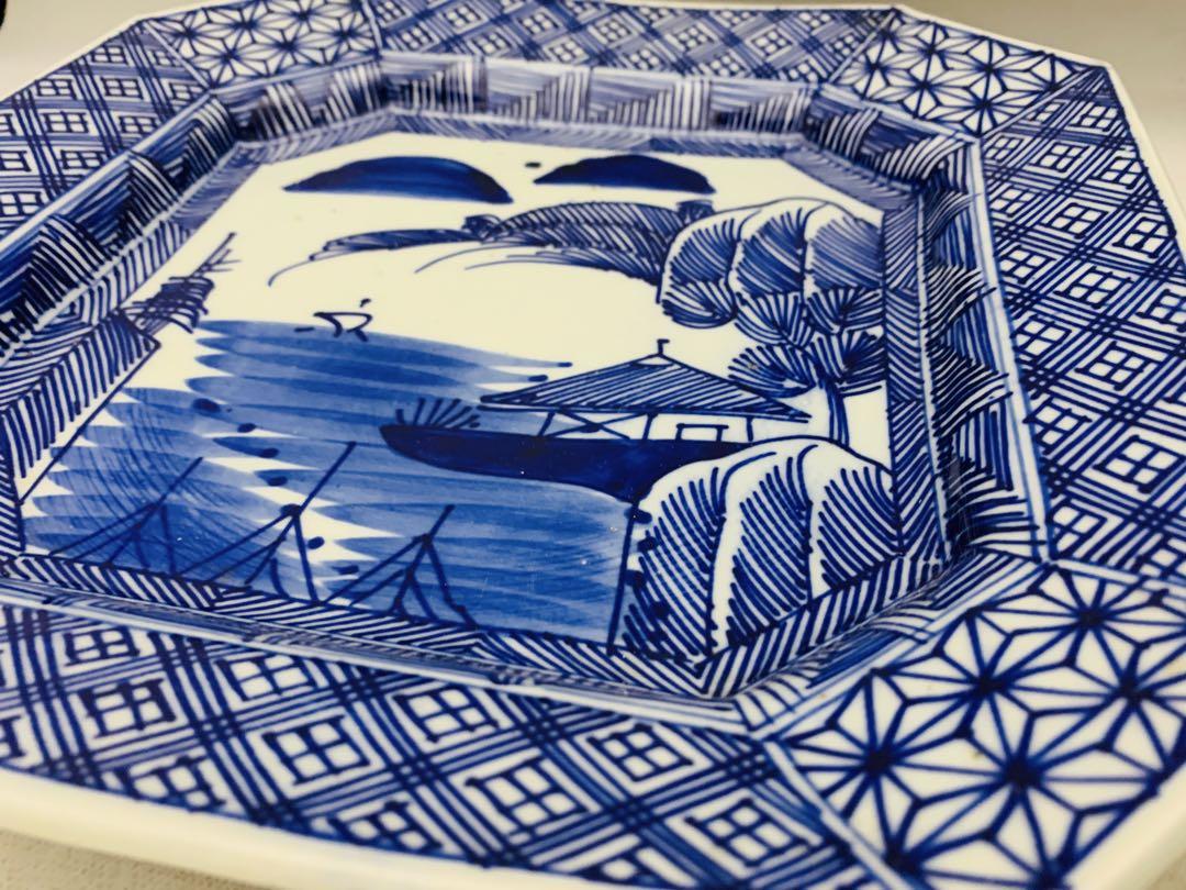 古伊万里　線描手　角皿　古美術