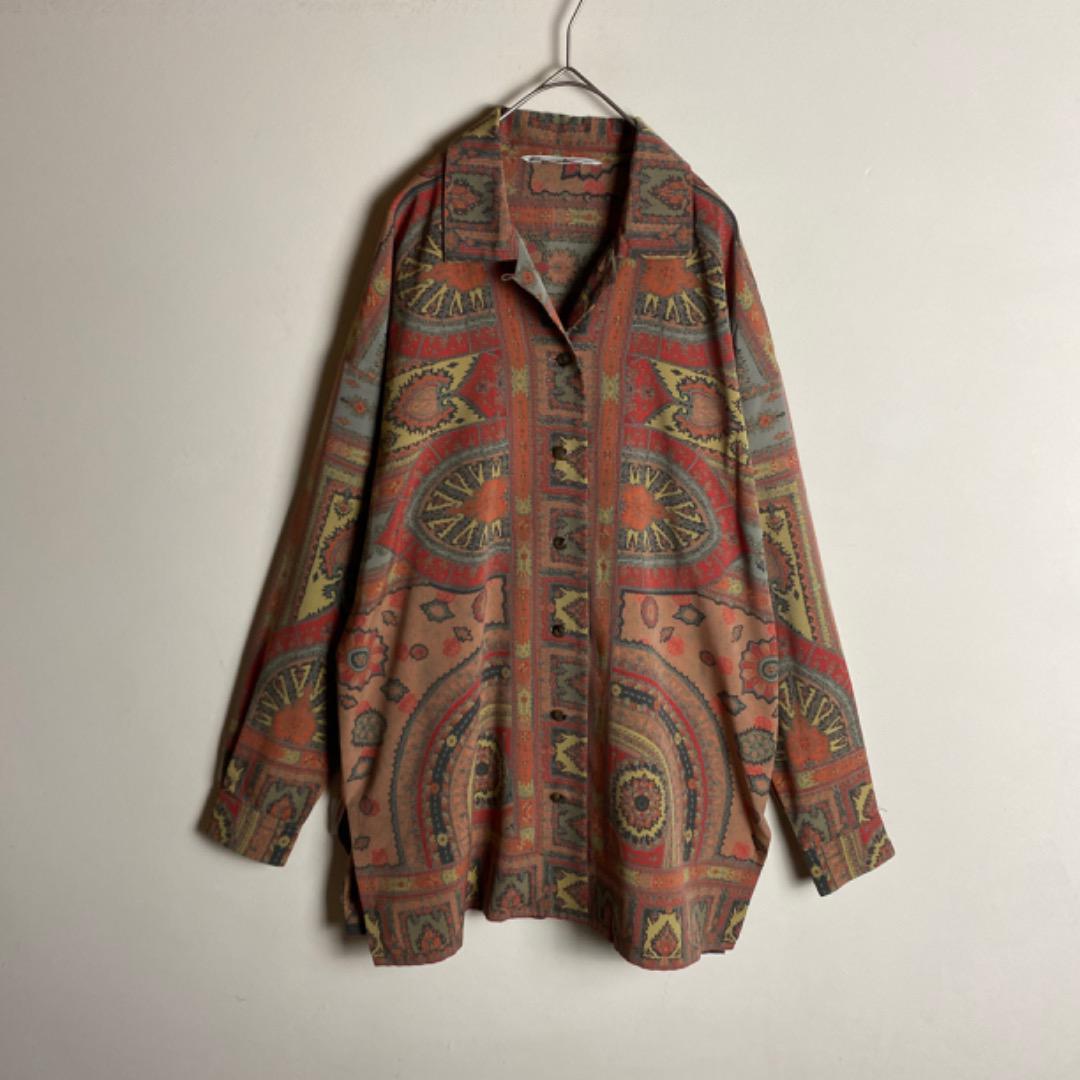 【3着￥12,000】オープンカラー　長袖　シャツ　総柄　デザイン　レトロ感