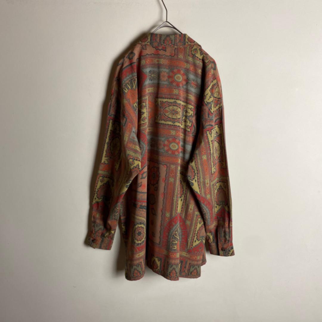 【3着￥12,000】オープンカラー　長袖　シャツ　総柄　デザイン　レトロ感