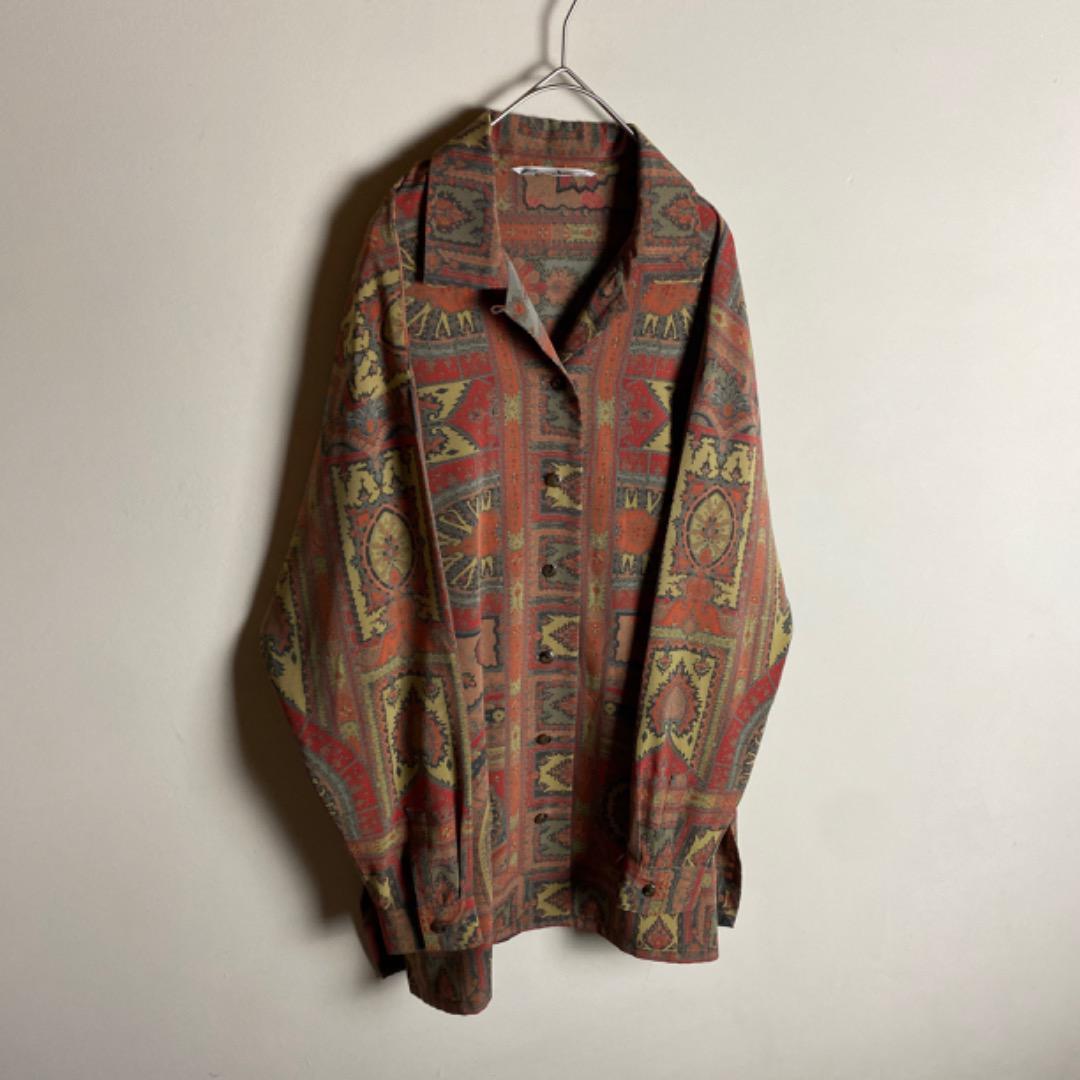 【3着￥12,000】オープンカラー　長袖　シャツ　総柄　デザイン　レトロ感