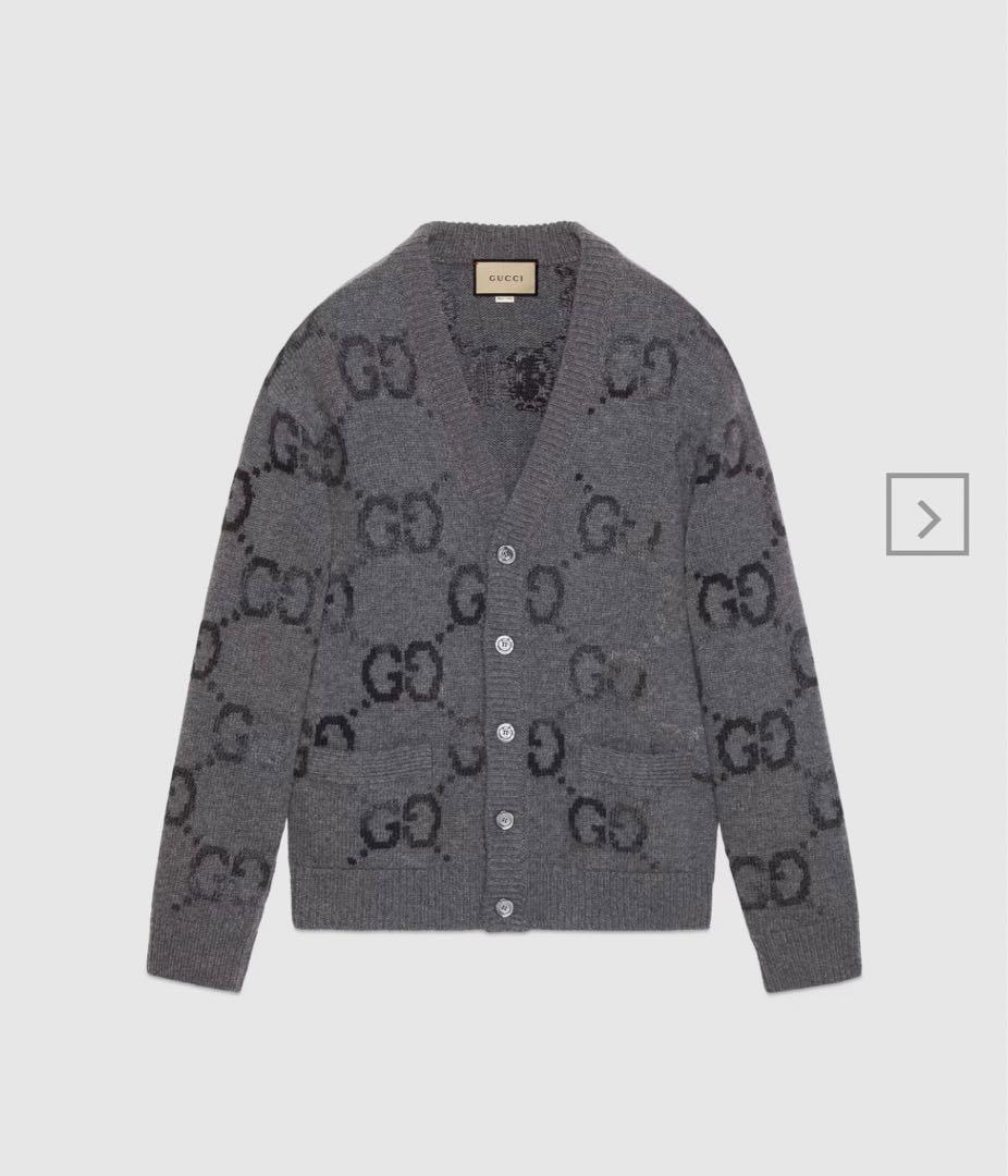 新作　GUCCI グッチ　カーディガン　グレー　インターシャウールカーディガン