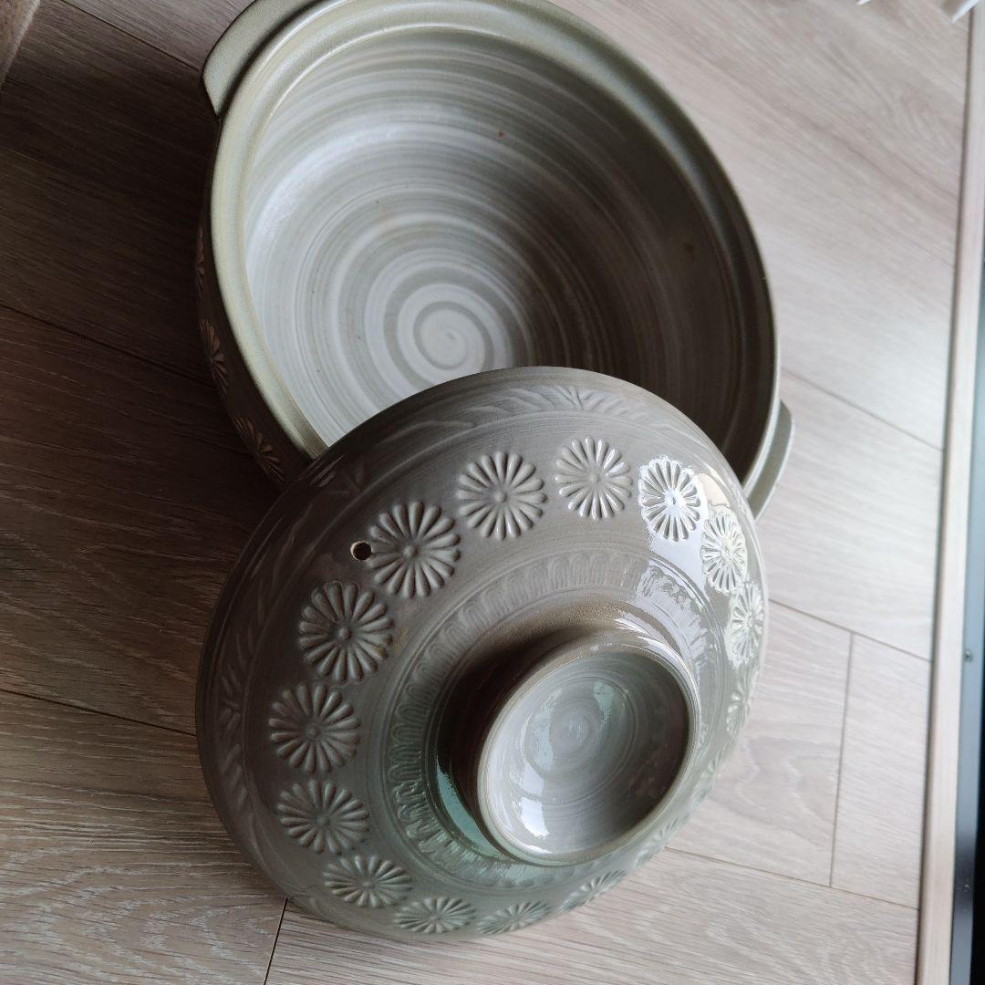 三島 銀峰ginpo土鍋 10号　5〜6人用　直径30cm 4Lグレー 花模様