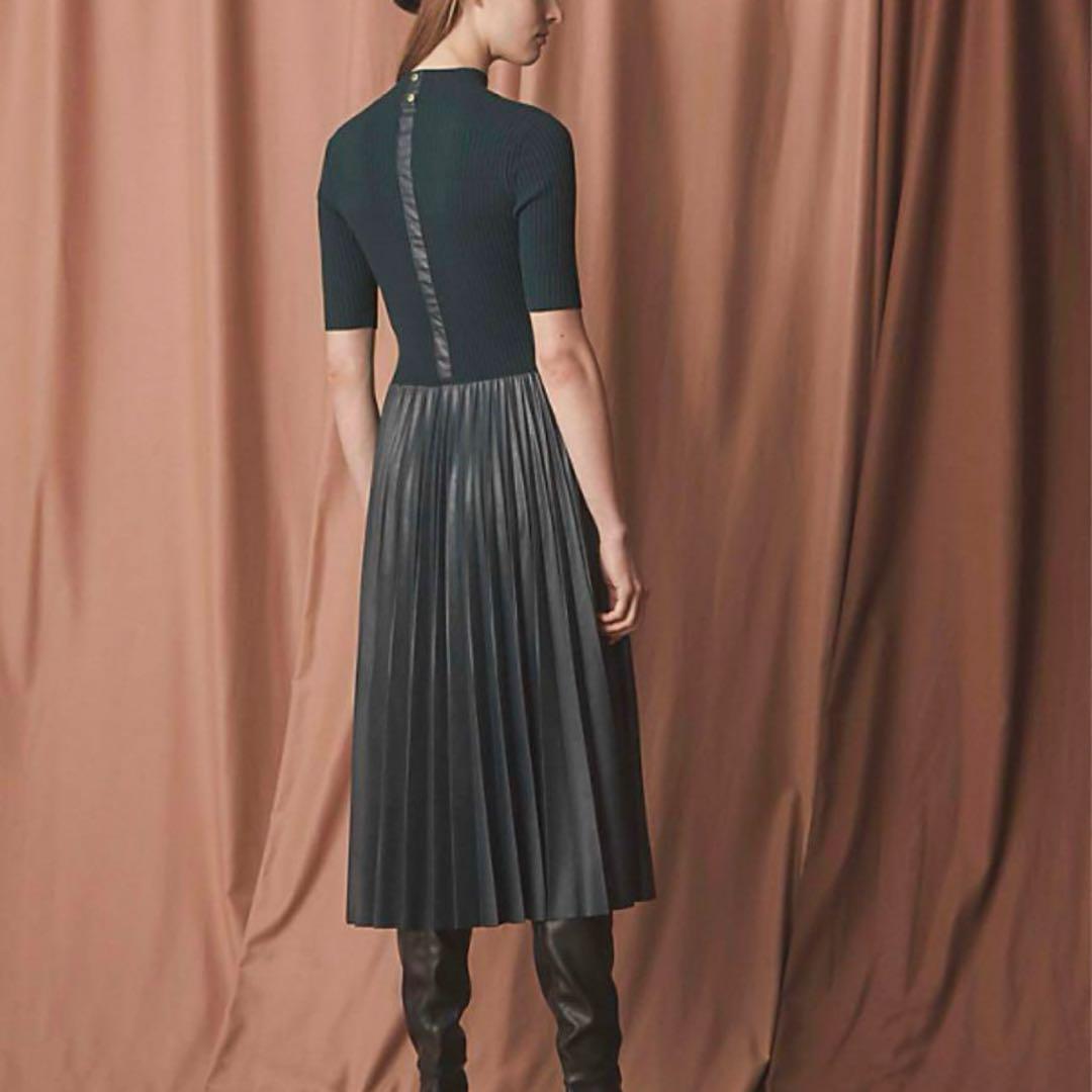 EPOCA La maglia プリーツコンビニットドレス 金ボタン 深緑 38