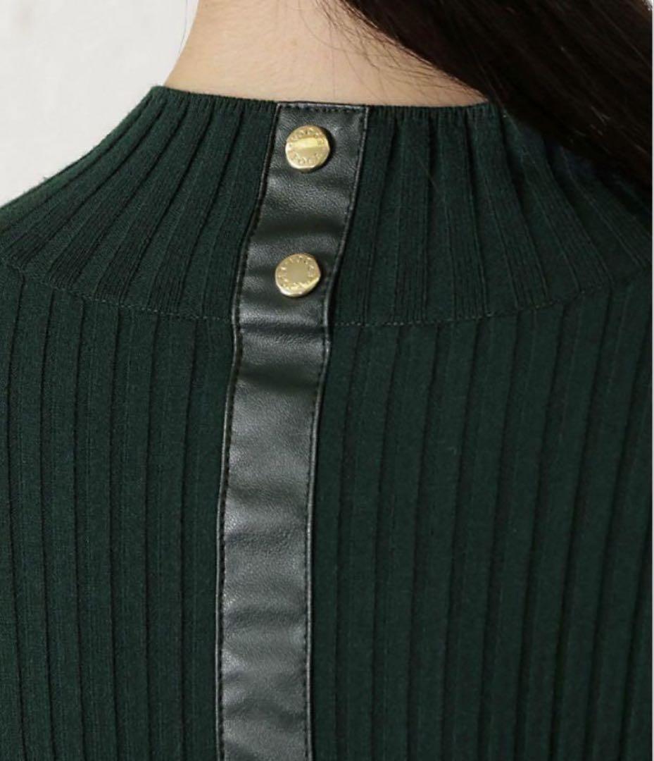 EPOCA La maglia プリーツコンビニットドレス 金ボタン 深緑 38