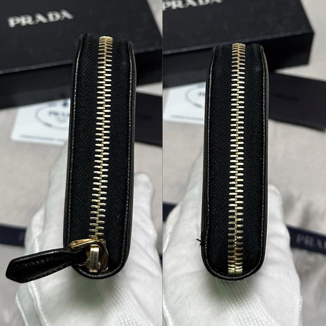 高級✨　PRADA プラダ　長財布　ラウンドファスナー　ロゴ金具　ブラック