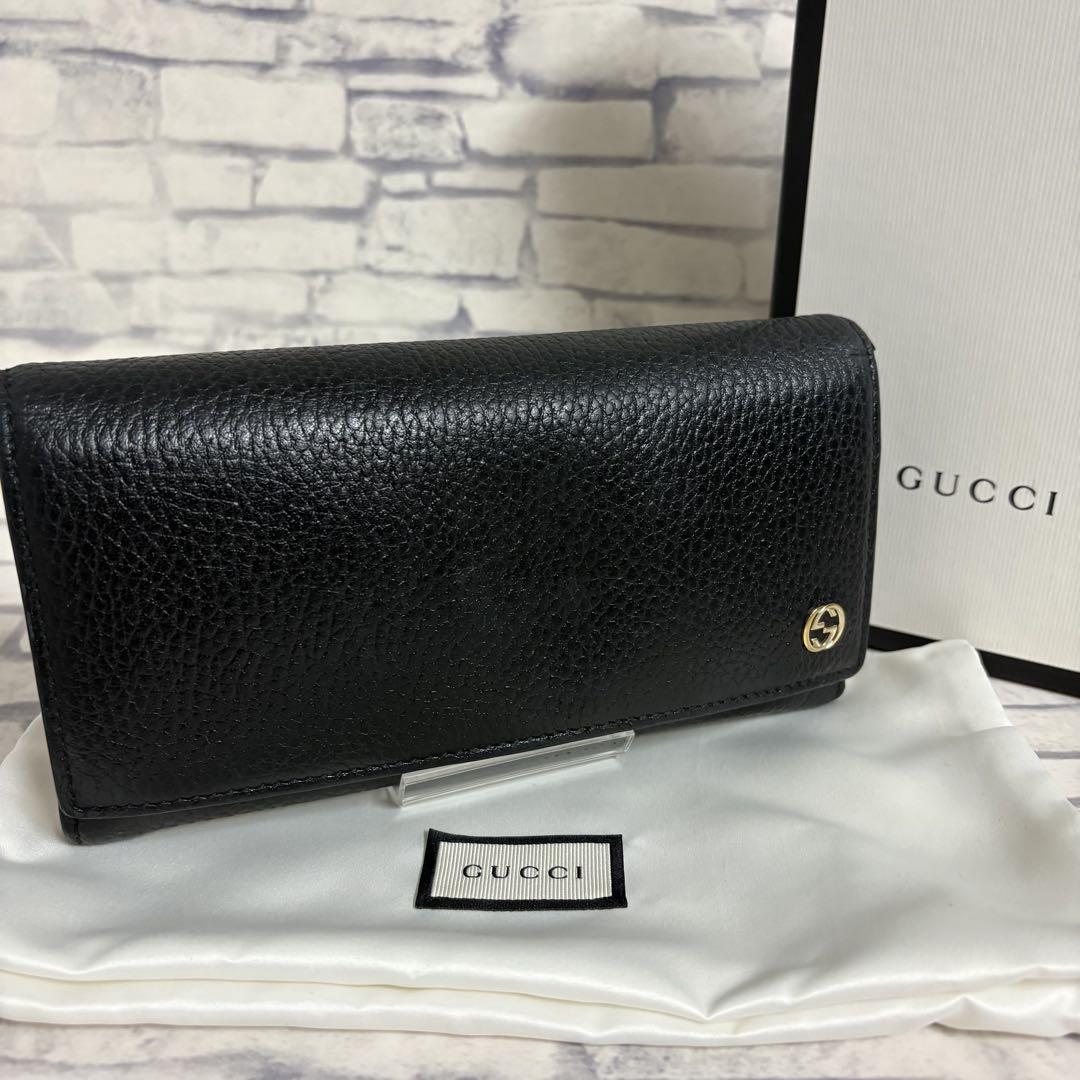 GUCCI グッチ インターロッキング 長財布 黒 箱小物
