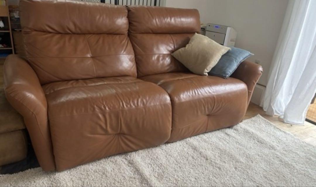 マナベ家具　ブラウンレザーリクライニングソファ