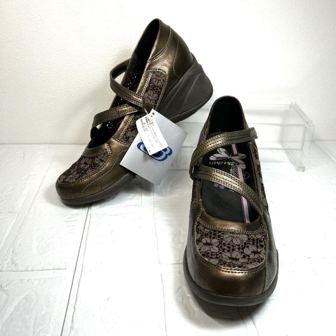 新品・タグ付き【SKECHERS】ヒールスニーカー(25)レース　厚底　パンプス