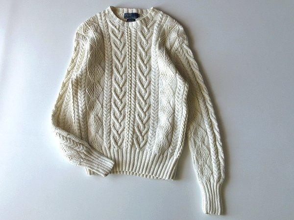 希少 ビンテージ ラルフローレン HAND KNIT コットン ケーブルニット