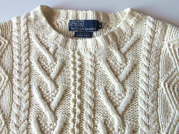 希少 ビンテージ ラルフローレン HAND KNIT コットン ケーブルニット