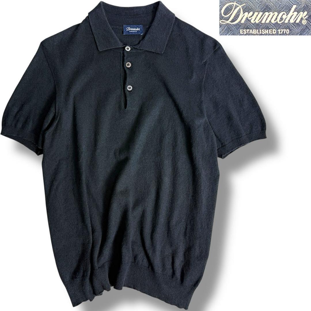 J3565 美品 ドルモア リネンニットポロ ネイビー 46 DRUMOHR