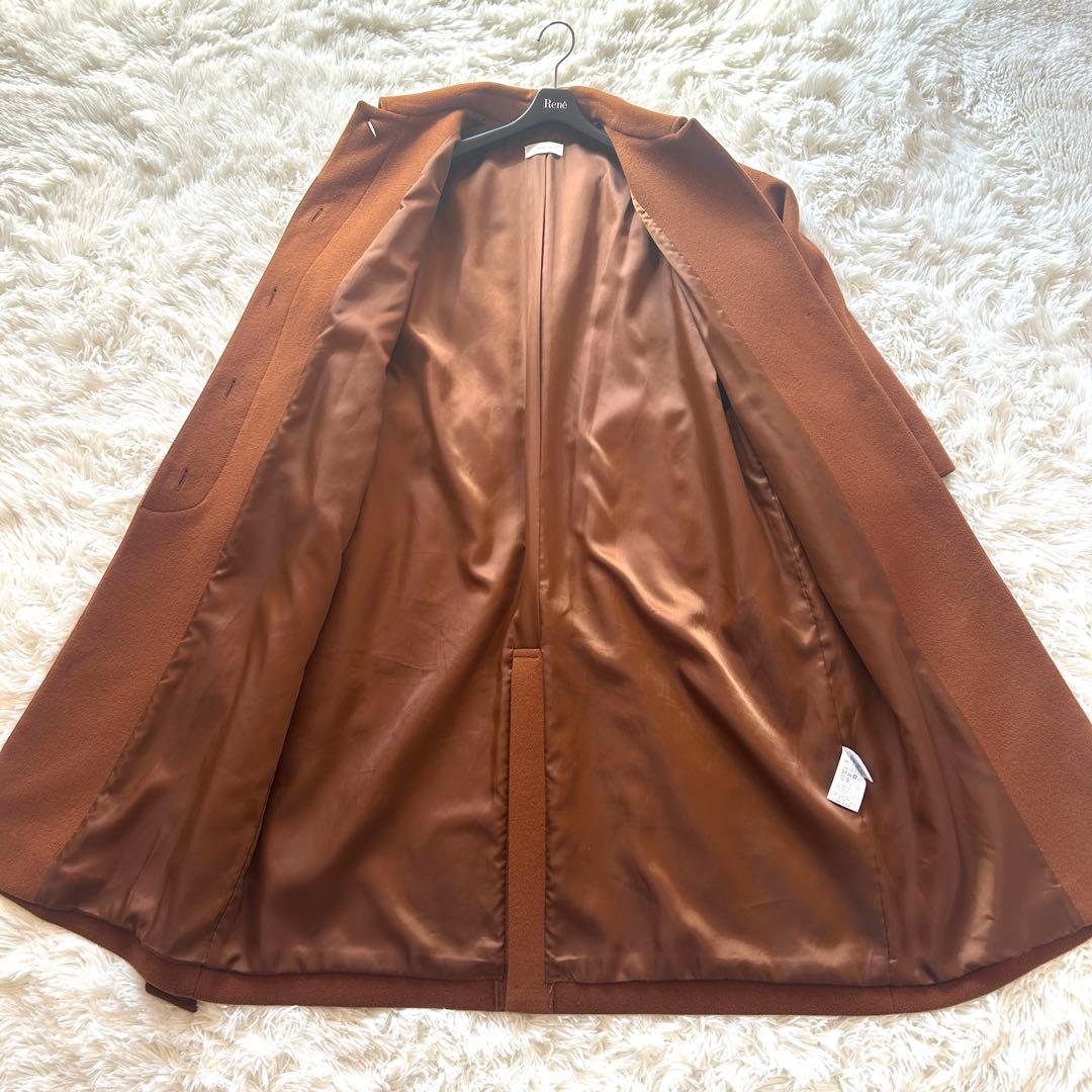 かぐれ ステンカラー ロングコートマキシ丈 ベルト ブラウン ウール混合 かぐれ ステンカラー ロングコートマキシ丈 ベルト ブラウン ウール混合