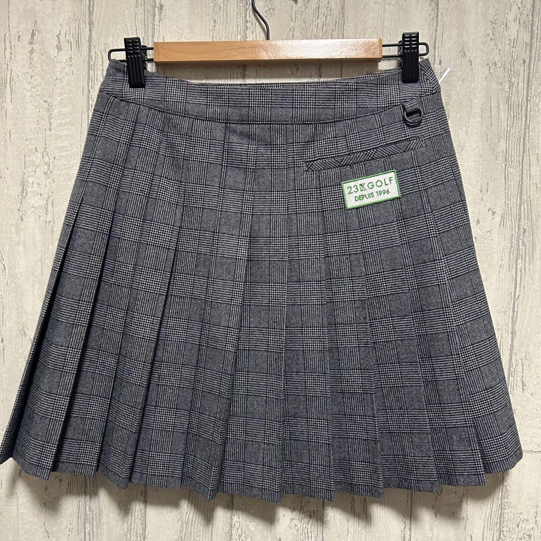23区GOLF チェック柄 プリーツスカート グレー系 サイズ61