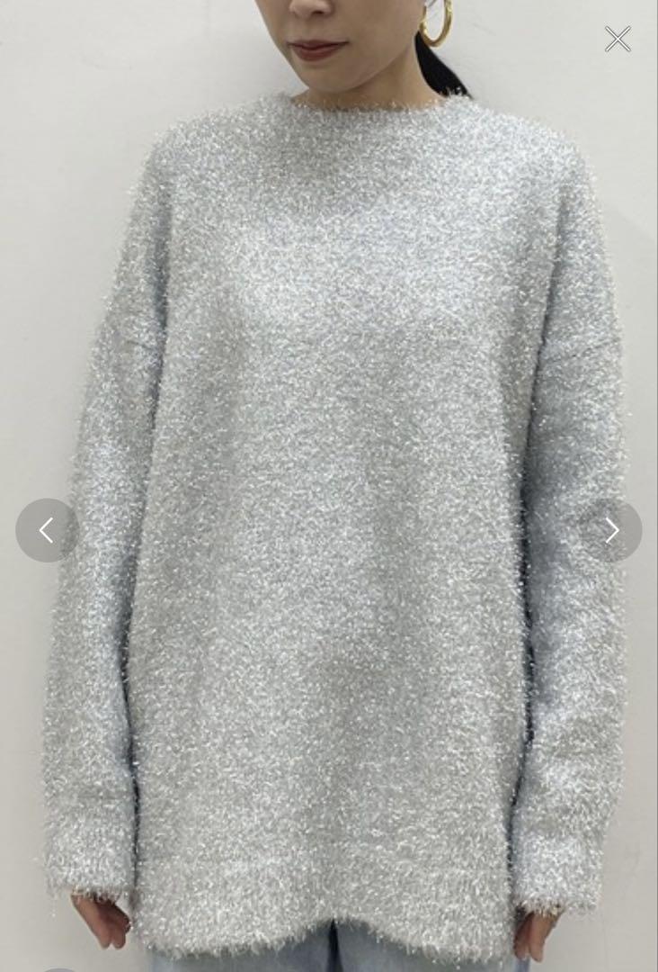 【特別セール品】 lounge dressシルバーラメ 長袖ニット トップス