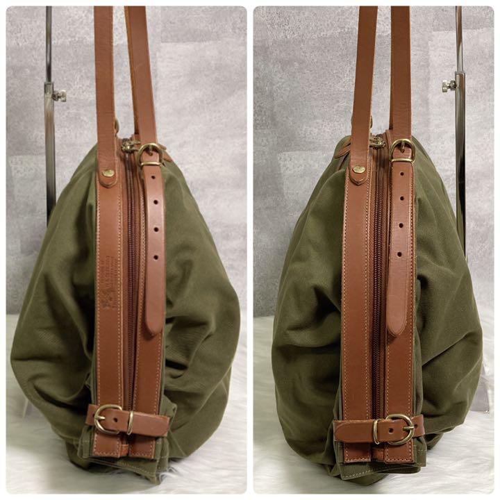 爆買い高品質 未使用 IL BISONTE キャンディーバッグ キャンバス レザー カーキ V7R3P-m13547711969 品質保証新品