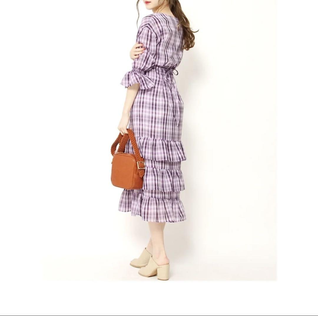 新品 SNIDEL チェックシアーティアードロングワンピース