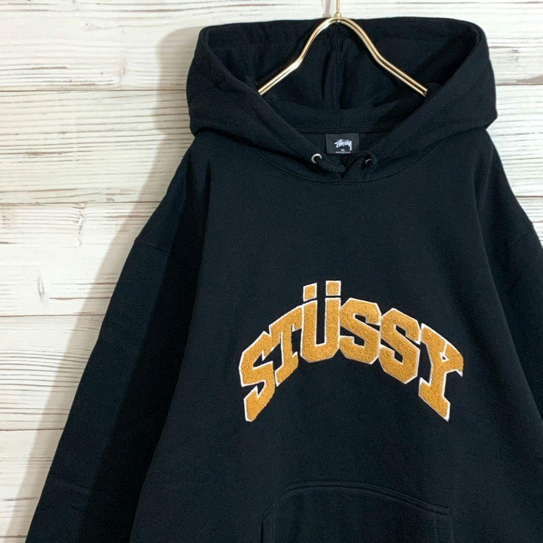 パーカー 【新品】ステューシー 刺繍ロゴ パイルロゴ アーチロゴ パーカー XL 黒 パーカー 【新品】ステューシー 刺繍ロゴ パイルロゴ アーチロゴ パーカー XL 黒